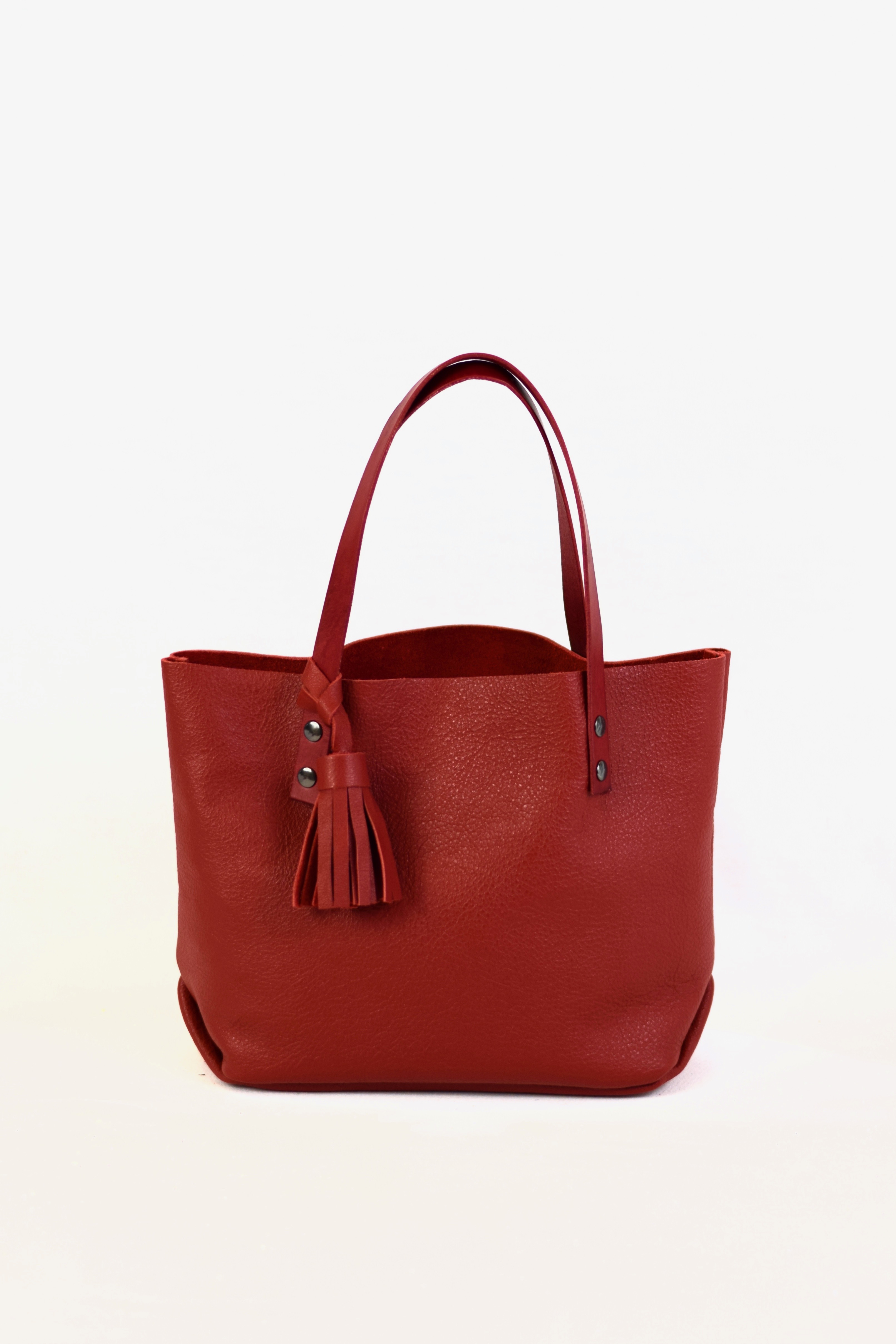 red leather mini tote bag